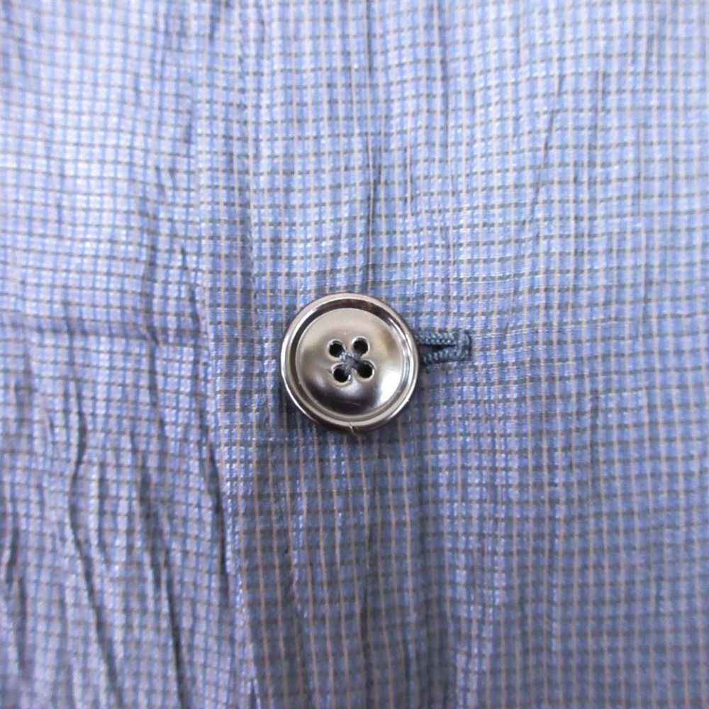 Hermes Plaid Washer Tailored Jacket Single 2 Buttons Blue Leather Linen Blend