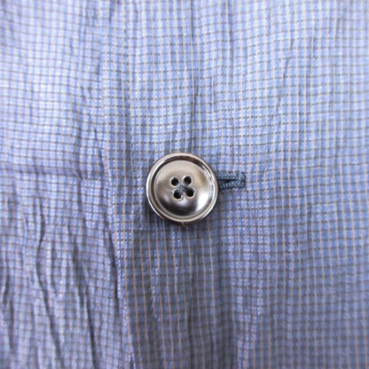 Hermes Plaid Washer Tailored Jacket Single 2 Buttons Blue Leather Linen Blend