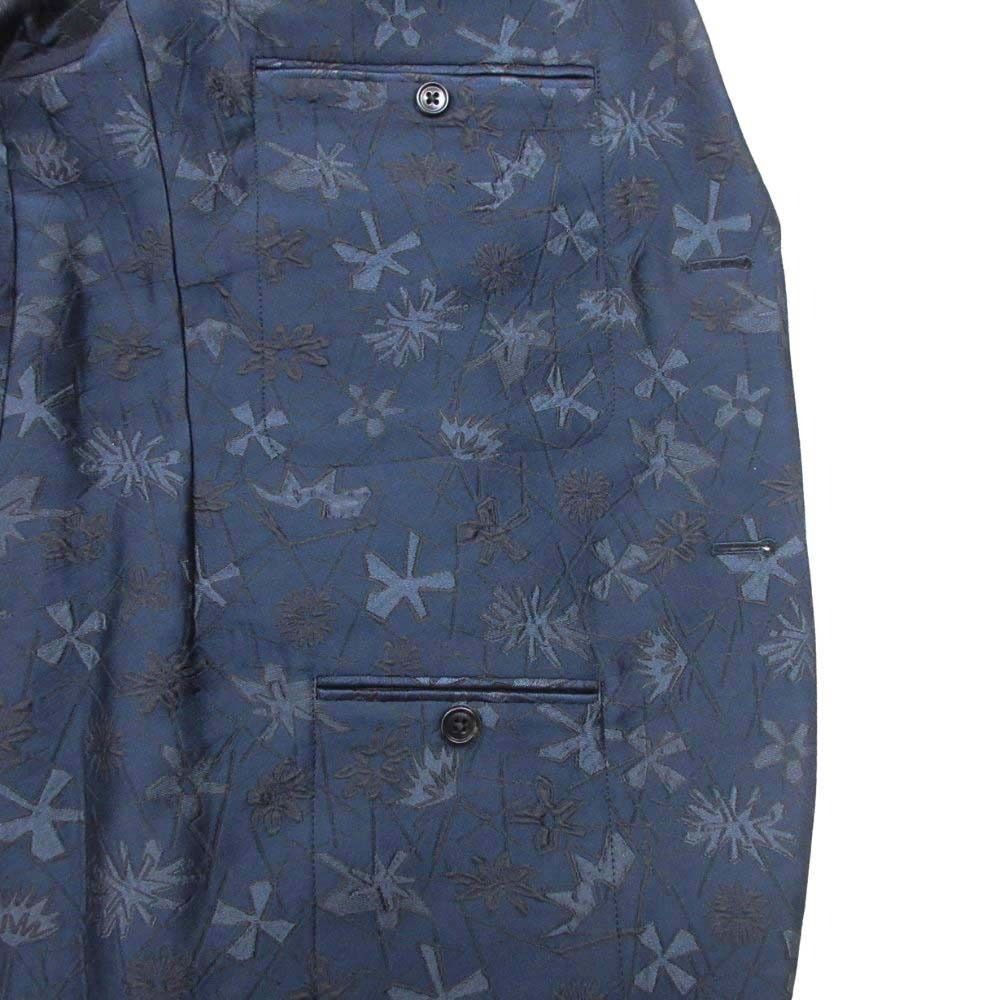 Hermes Floral Jacquard Tailored Jacket Single 2 Buttons Blue Leather All Over