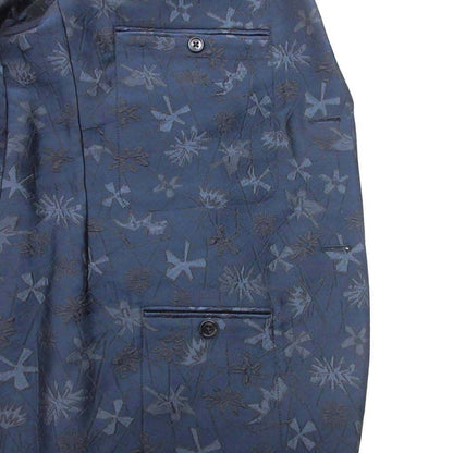 Hermes Floral Jacquard Tailored Jacket Single 2 Buttons Blue Leather All Over
