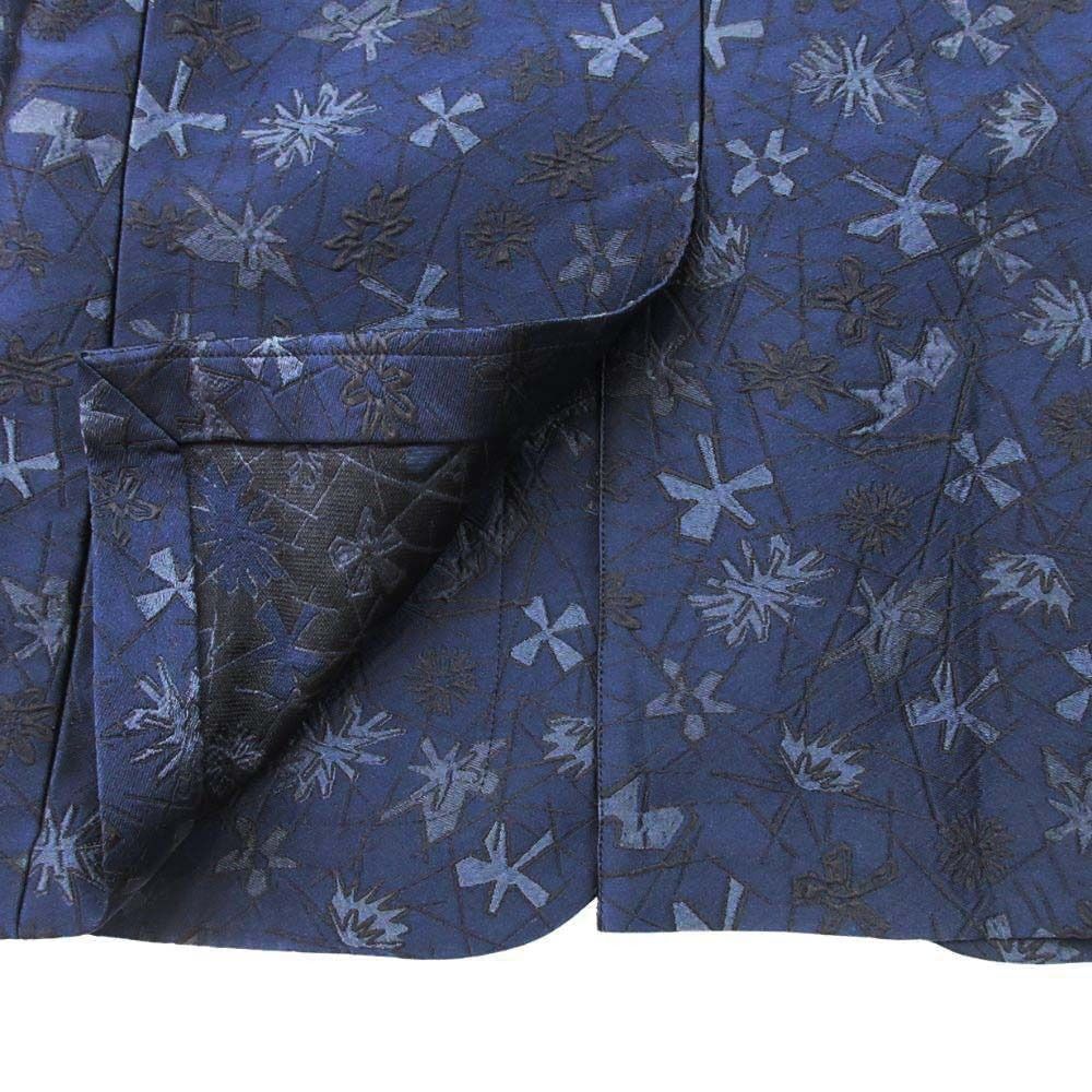 Hermes Floral Jacquard Tailored Jacket Single 2 Buttons Blue Leather All Over