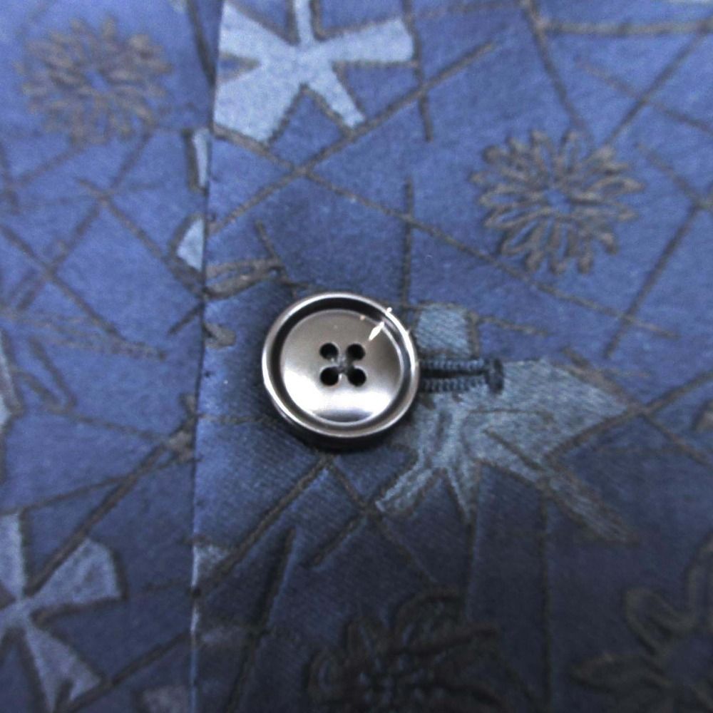 Hermes Floral Jacquard Tailored Jacket Single 2 Buttons Blue Leather All Over