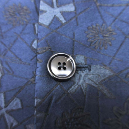 Hermes Floral Jacquard Tailored Jacket Single 2 Buttons Blue Leather All Over