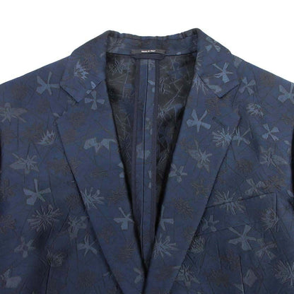 Hermes Floral Jacquard Tailored Jacket Single 2 Buttons Blue Leather All Over