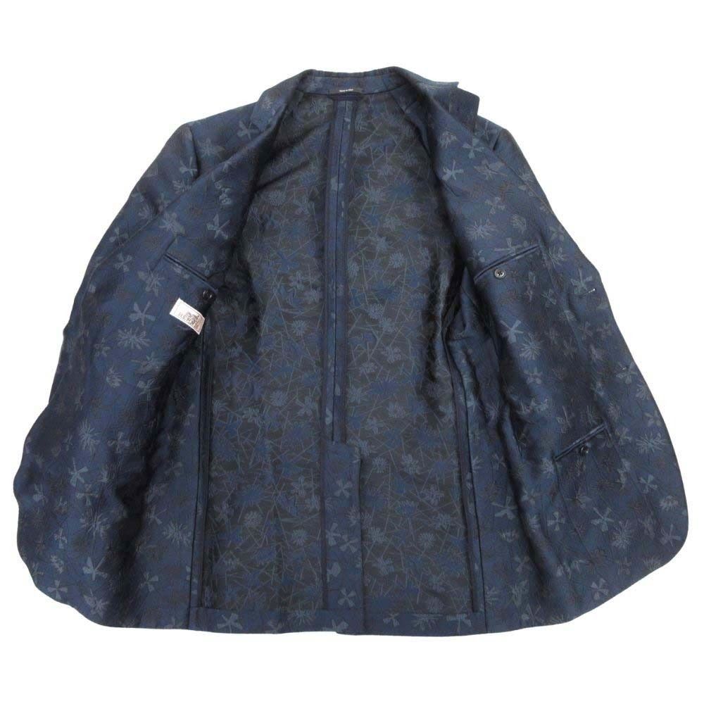 Hermes Floral Jacquard Tailored Jacket Single 2 Buttons Blue Leather All Over