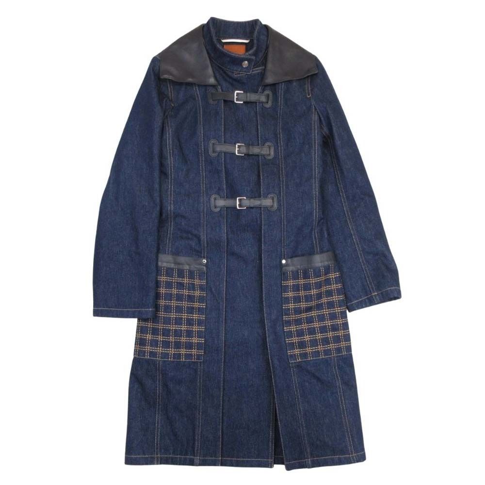 Hermes Shearling Leather Color 2-Way Long Coat 34 Indigo Blue