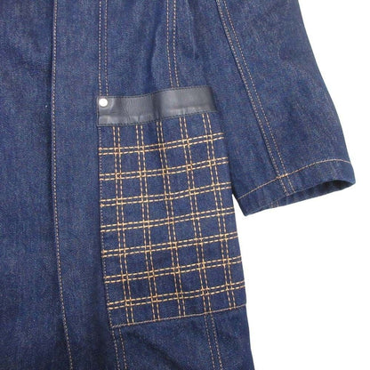 Hermes Shearling Leather Color 2-Way Long Coat 34 Indigo Blue