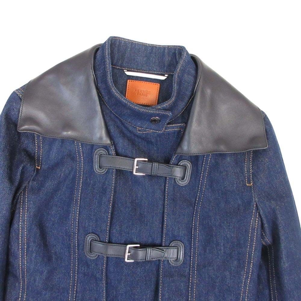 Hermes Shearling Leather Color 2-Way Long Coat 34 Indigo Blue