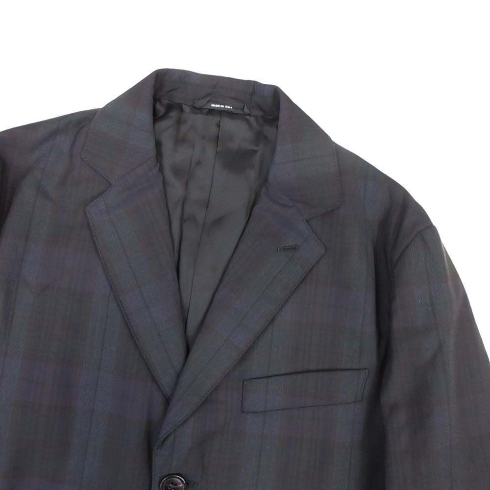 Hermes Check Pattern Patted Tailored Jacket Blue Leather Single 3 Buttons 46