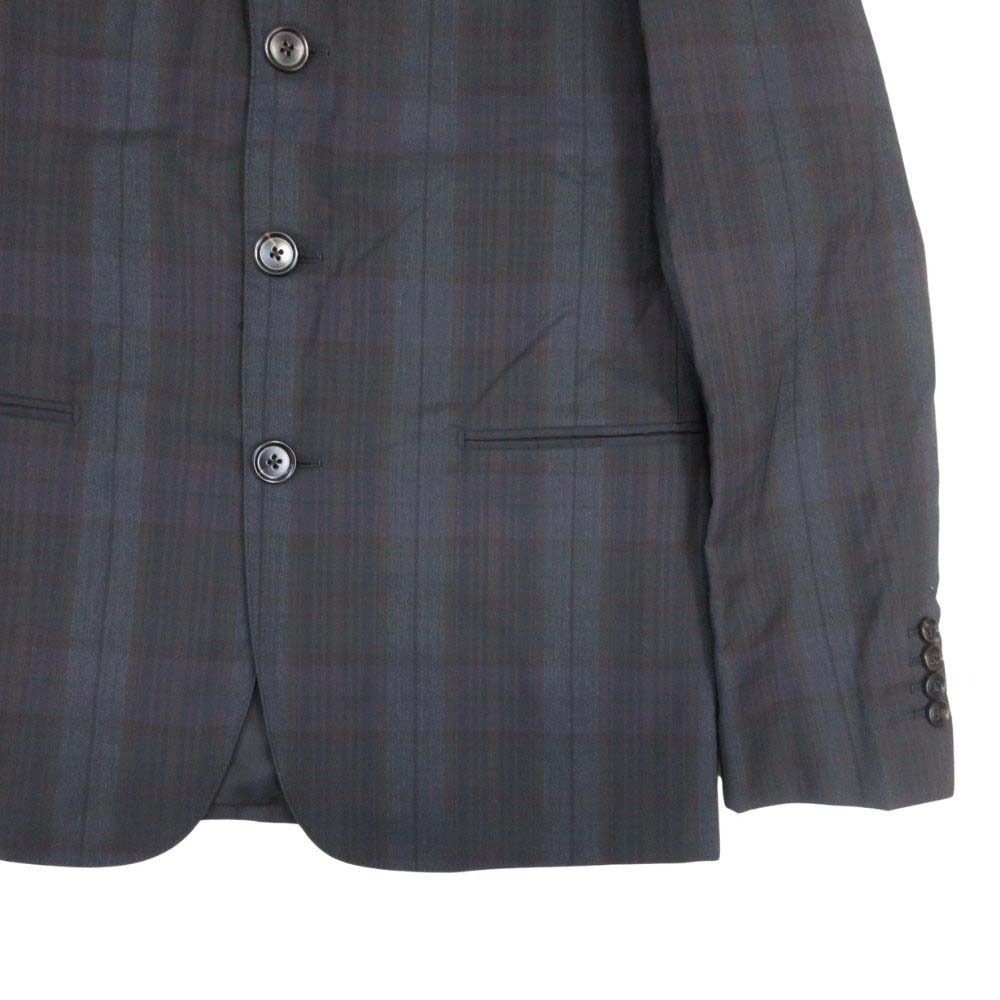 Hermes Check Pattern Patted Tailored Jacket Blue Leather Single 3 Buttons 46