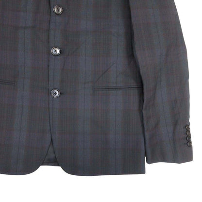Hermes Check Pattern Patted Tailored Jacket Blue Leather Single 3 Buttons 46