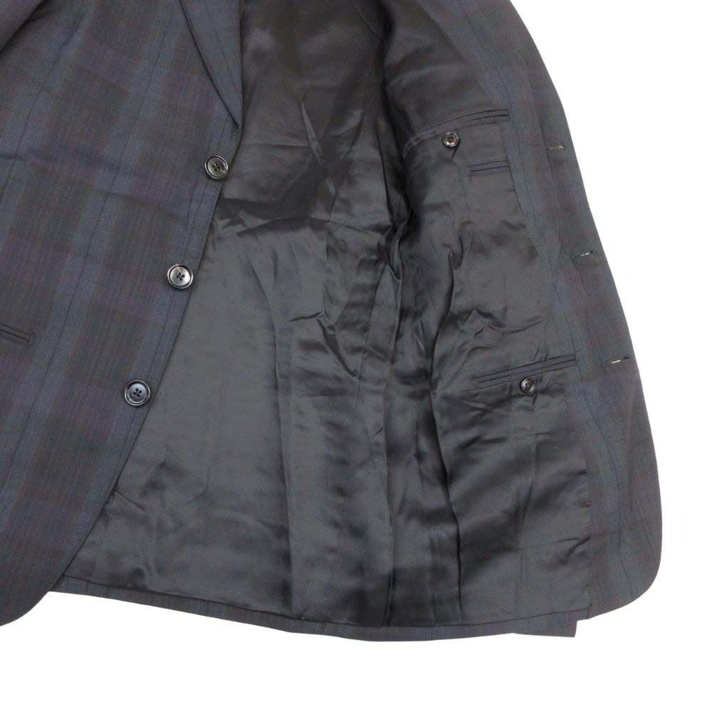 Hermes Check Pattern Patted Tailored Jacket Blue Leather Single 3 Buttons 46