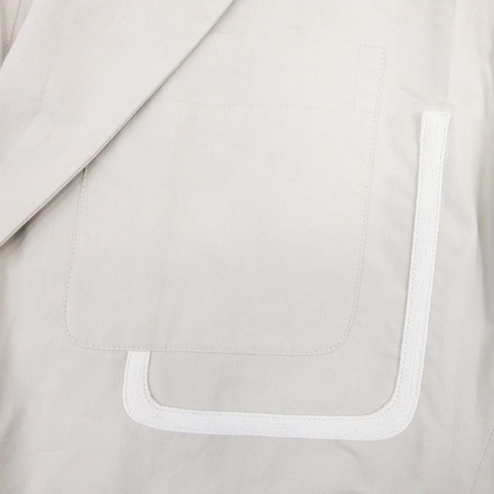 Hermes Cotton Tailored Jacket Single 2 Buttons Blue Leather Piping 50 Gray Ju