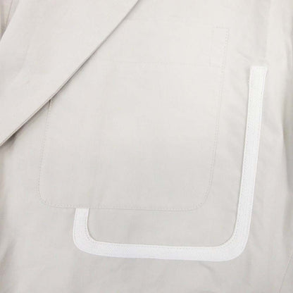 Hermes Cotton Tailored Jacket Single 2 Buttons Blue Leather Piping 50 Gray Ju