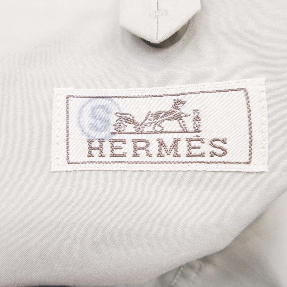 Hermes Cotton Tailored Jacket Single 2 Buttons Blue Leather Piping 50 Gray Ju