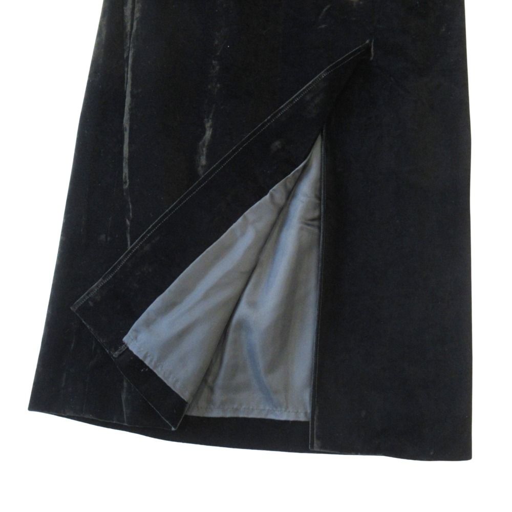 Saint Laurent Yves Velour Long Skirt Gold Button Slit Vintage 36 Black
