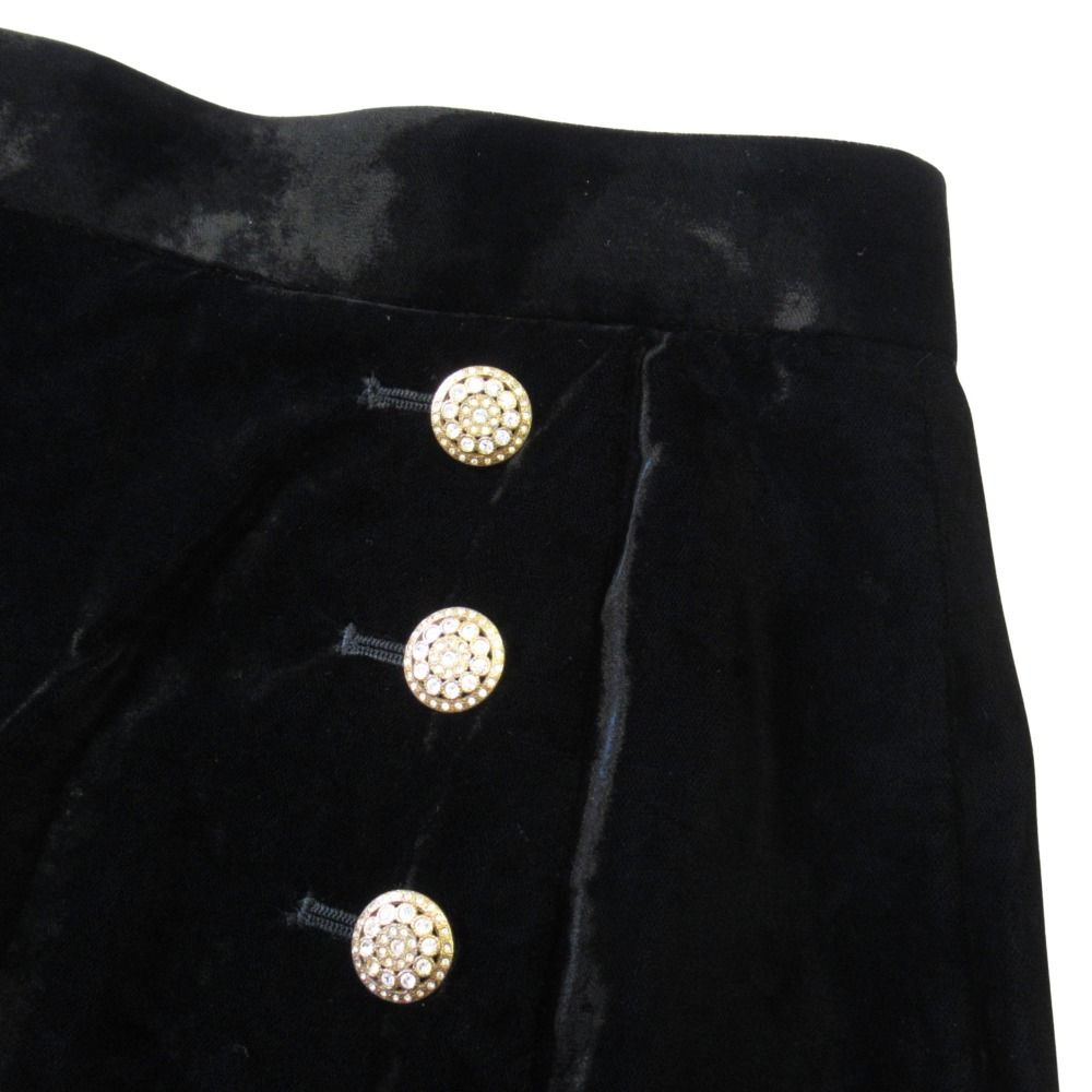 Saint Laurent Yves Velour Long Skirt Gold Button Slit Vintage 36 Black