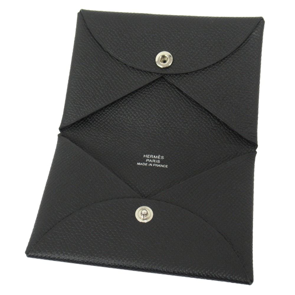 Hermes Calvi Card Case Holder Wallet Epsom Leather Black