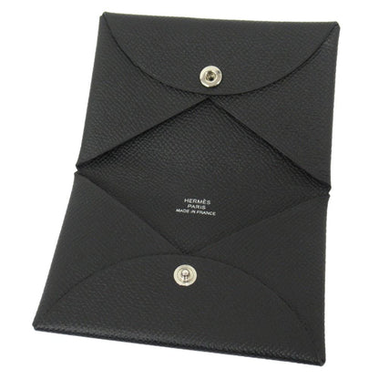 Hermes Calvi Card Case Holder Wallet Epsom Leather Black
