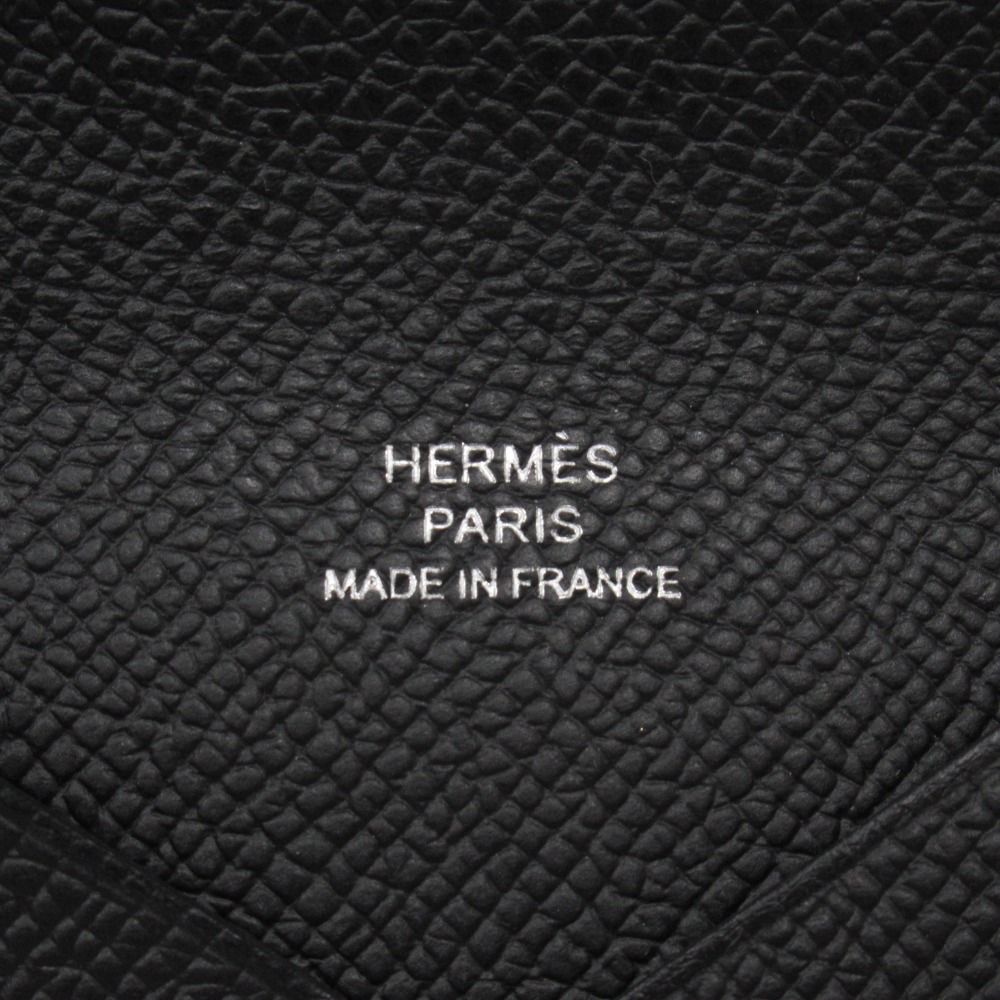 Hermes Calvi Card Case Holder Wallet Epsom Leather Black