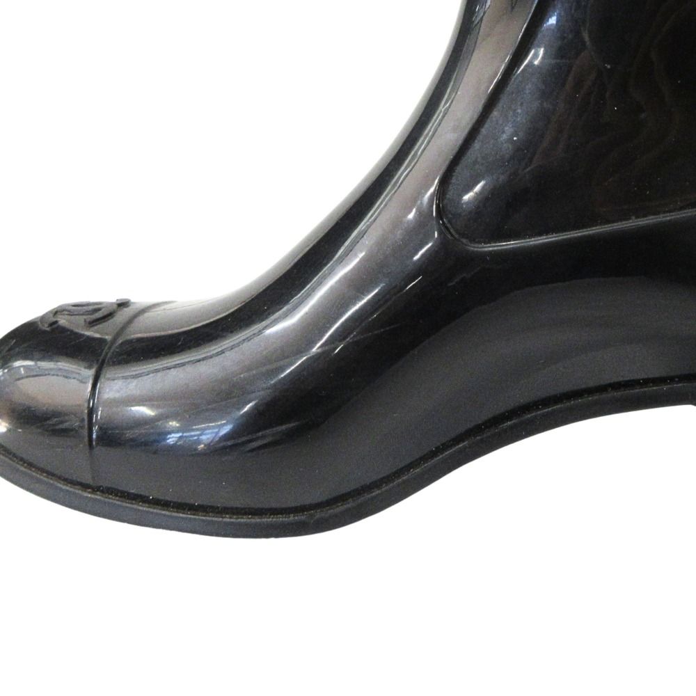Chanel Camellia Rain Boots Shoes CC Logo Gold 36 Black