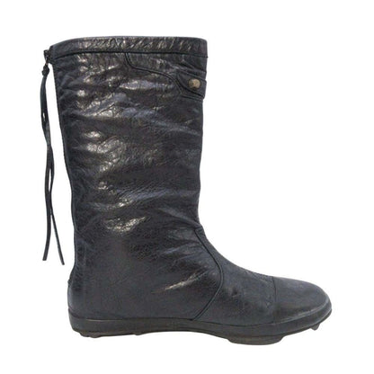 Balenciaga Back Zip Boots Flat Shoes Leather 36 Black