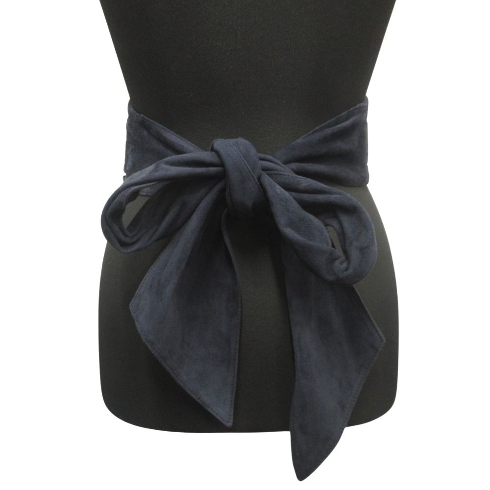Chanel 11c Suede Leather Kama Band Corset Waist Belt Navy