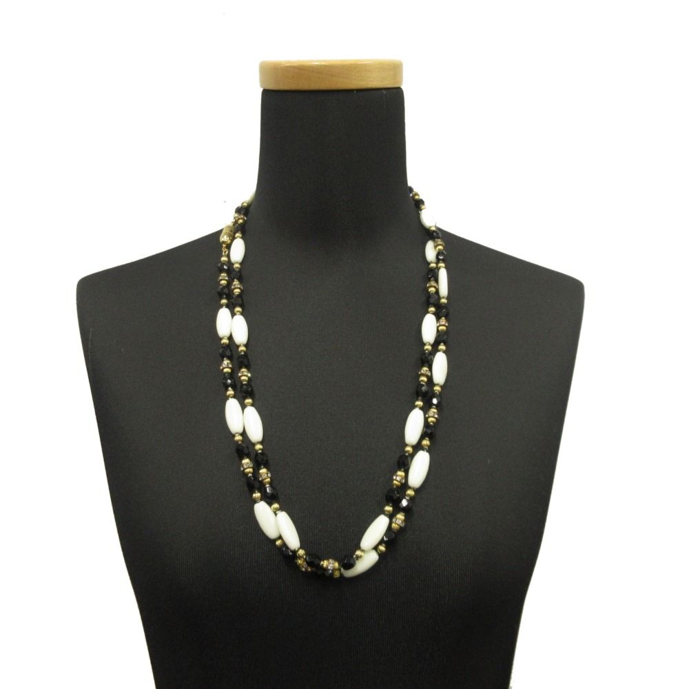 Celine Vintage Long Necklace 132 cm White Black