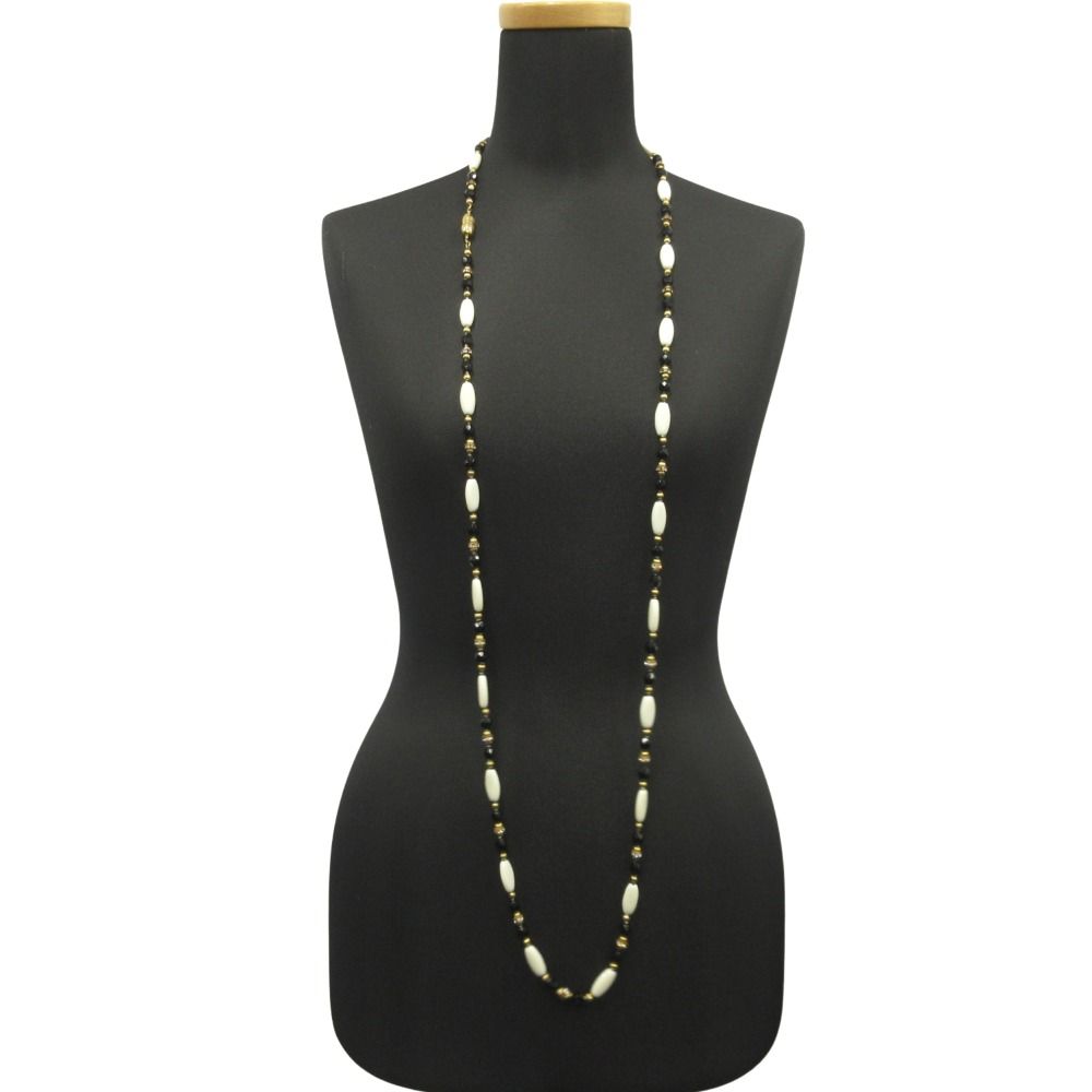 Celine Vintage Long Necklace 132 cm White Black