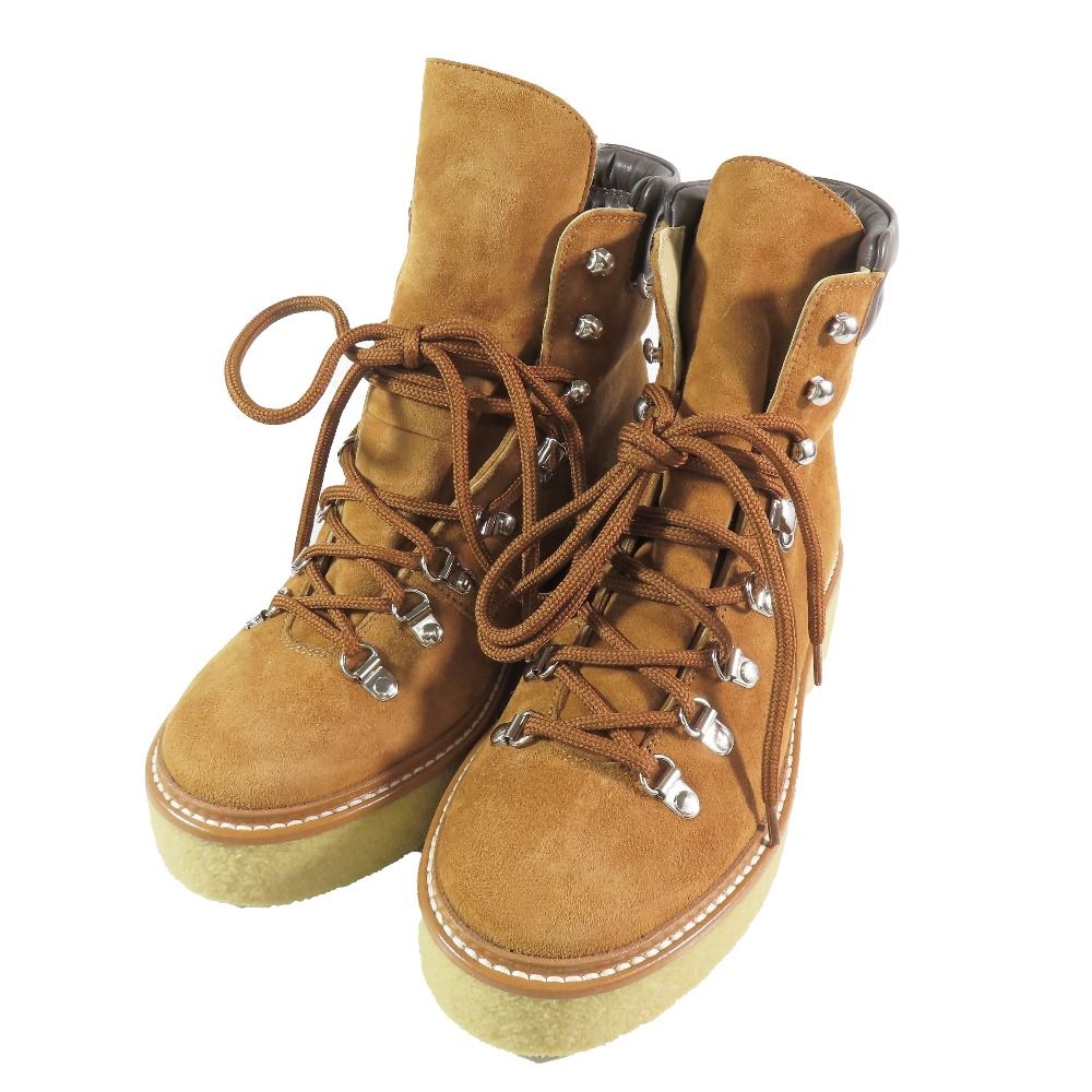 Hermes Discovery Ankle Boots Suede Leather Lace Up Shoes Brown