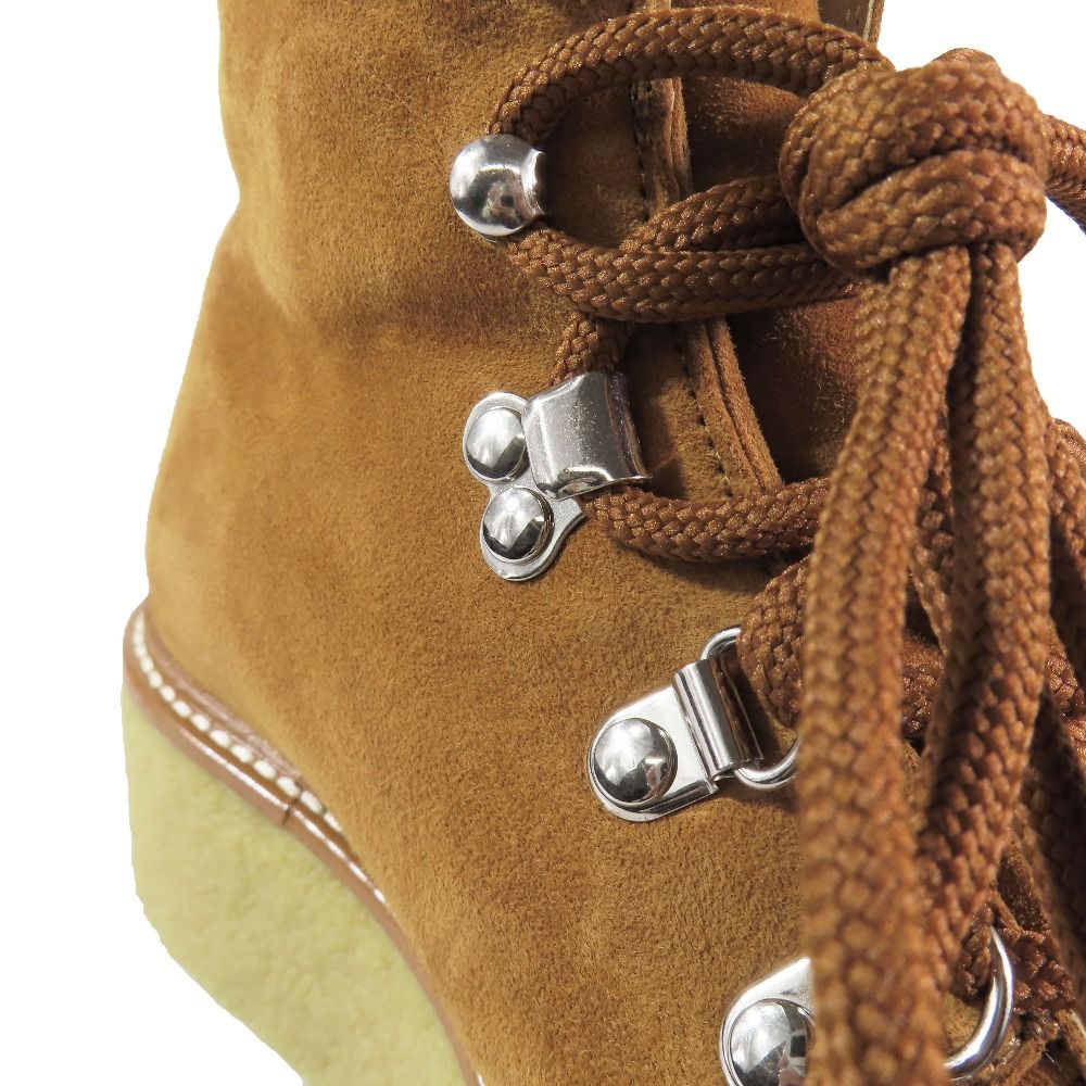 Hermes Discovery Ankle Boots Suede Leather Lace Up Shoes Brown