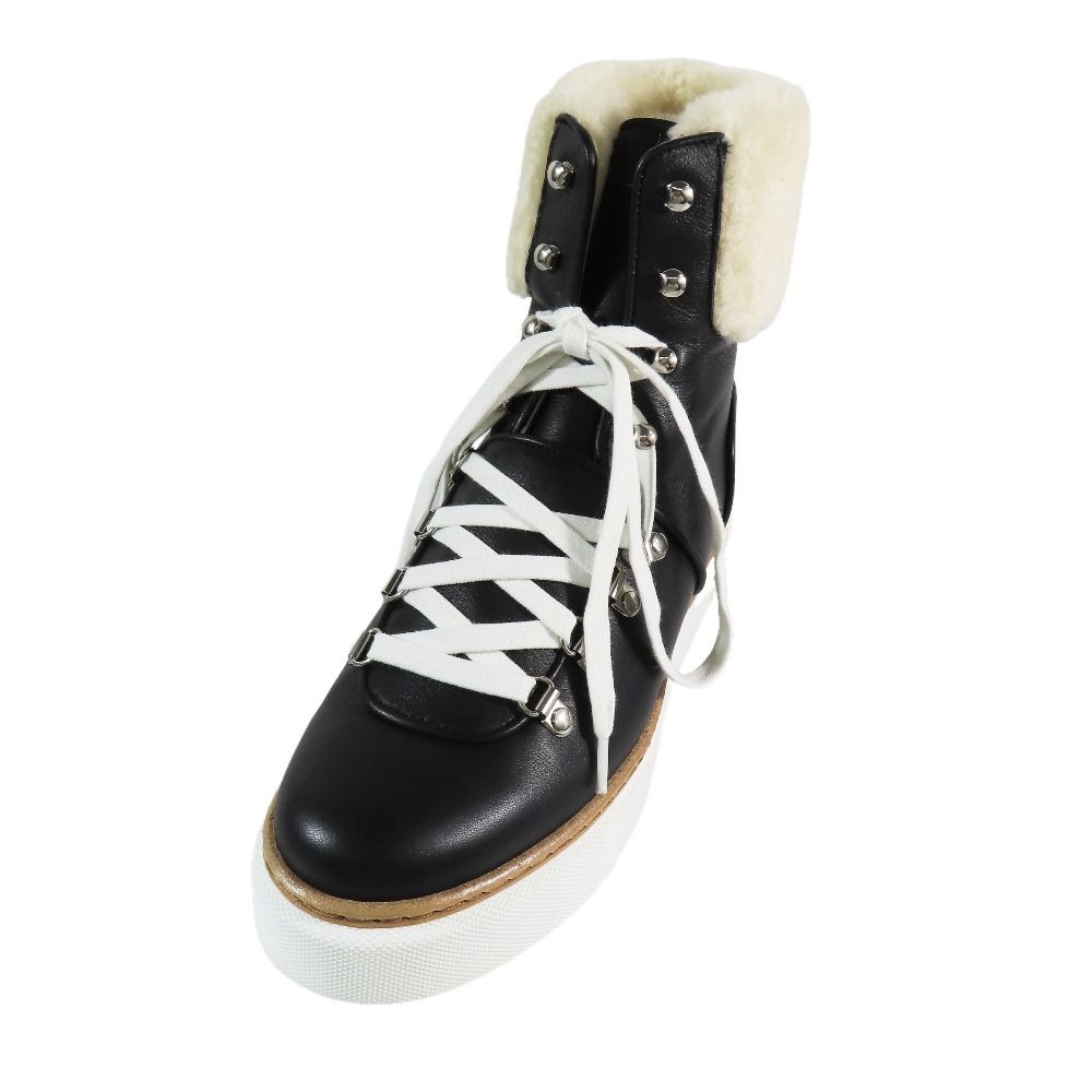 Hermes Flocon Ankle Shearling Boa Short Boots Sneakers Shoes Black