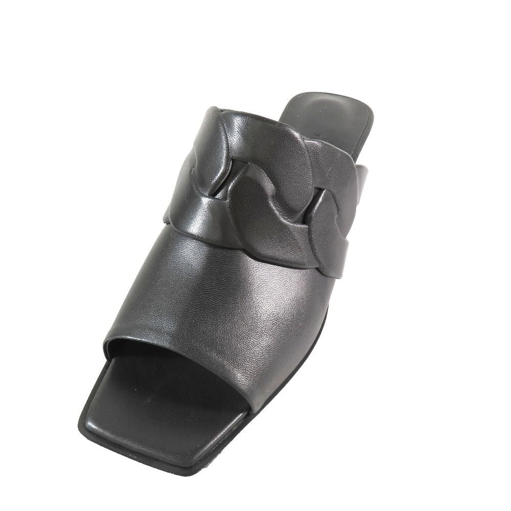 Hermes Hanna 95 Chene Gourmet Motif Leather Sandals Shoes Black