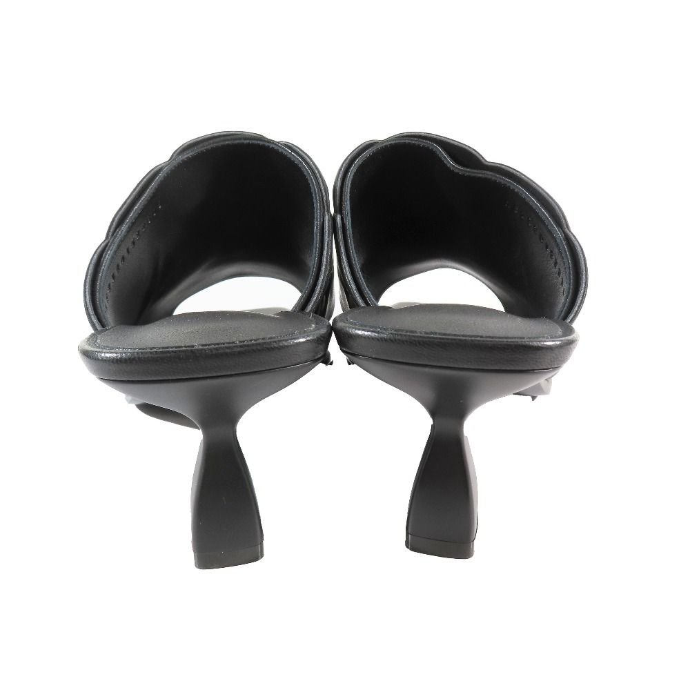 Hermes Hanna 95 Chene Gourmet Motif Leather Sandals Shoes Black