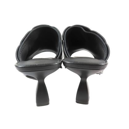 Hermes Hanna 95 Chene Gourmet Motif Leather Sandals Shoes Black