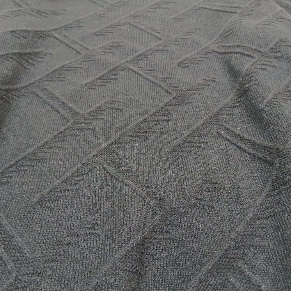 Hermes Cashmere Jacquard Knit Sweater Crew Neck Wave Embossed Pullover Dark