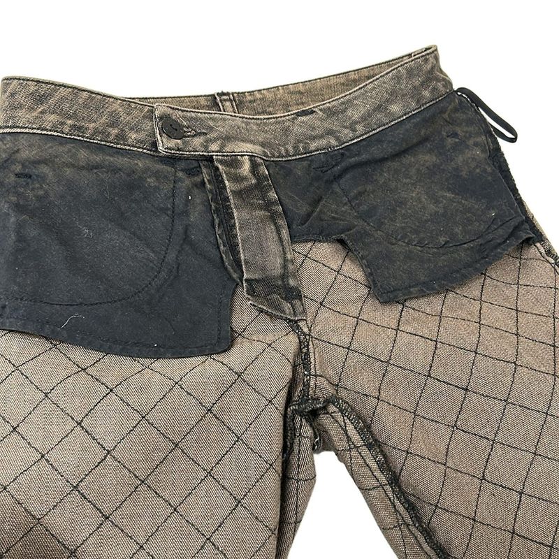 Chanel Jeans 34 S Quilted Brown Black Silver Turnlock CC Logo Cotton