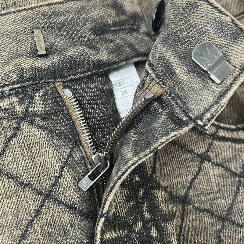 Chanel Jeans 34 S Quilted Brown Black Silver Turnlock CC Logo Cotton