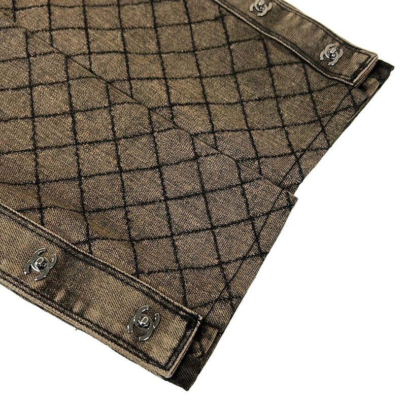 Chanel Jeans 34 S Quilted Brown Black Silver Turnlock CC Logo Cotton