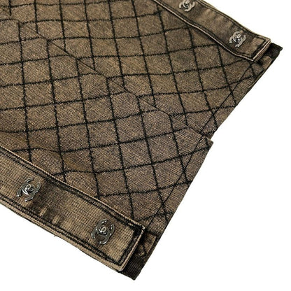 Chanel Jeans 34 S Quilted Brown Black Silver Turnlock CC Logo Cotton