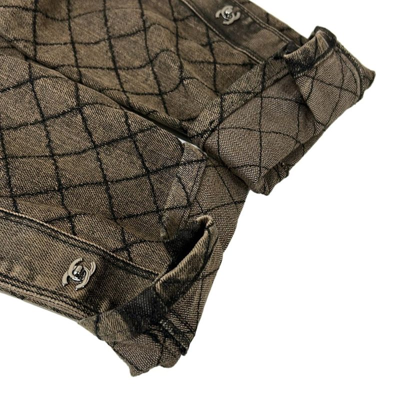 Chanel Jeans 34 S Quilted Brown Black Silver Turnlock CC Logo Cotton