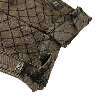Chanel Jeans 34 S Quilted Brown Black Silver Turnlock CC Logo Cotton