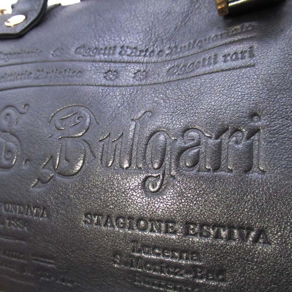 Bvlgari Collezione Mini Boston Handbag Purse Sotirio Embossed Black