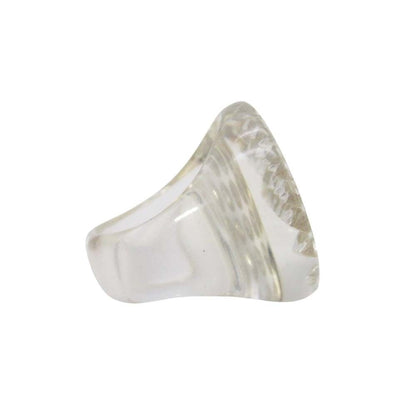 Chanel Vintage Line Stone CC Logo Clear Round Ring Transparent