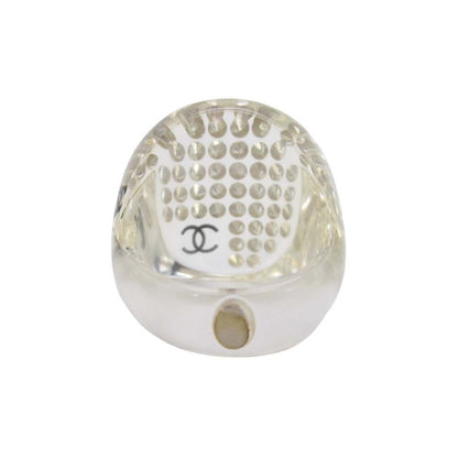 Chanel Vintage Line Stone CC Logo Clear Round Ring Transparent