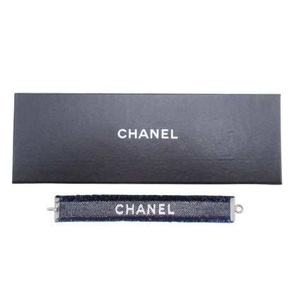 Chanel Vintage Cutoff Denim Bracelet Logo Bangle Indigo Silver
