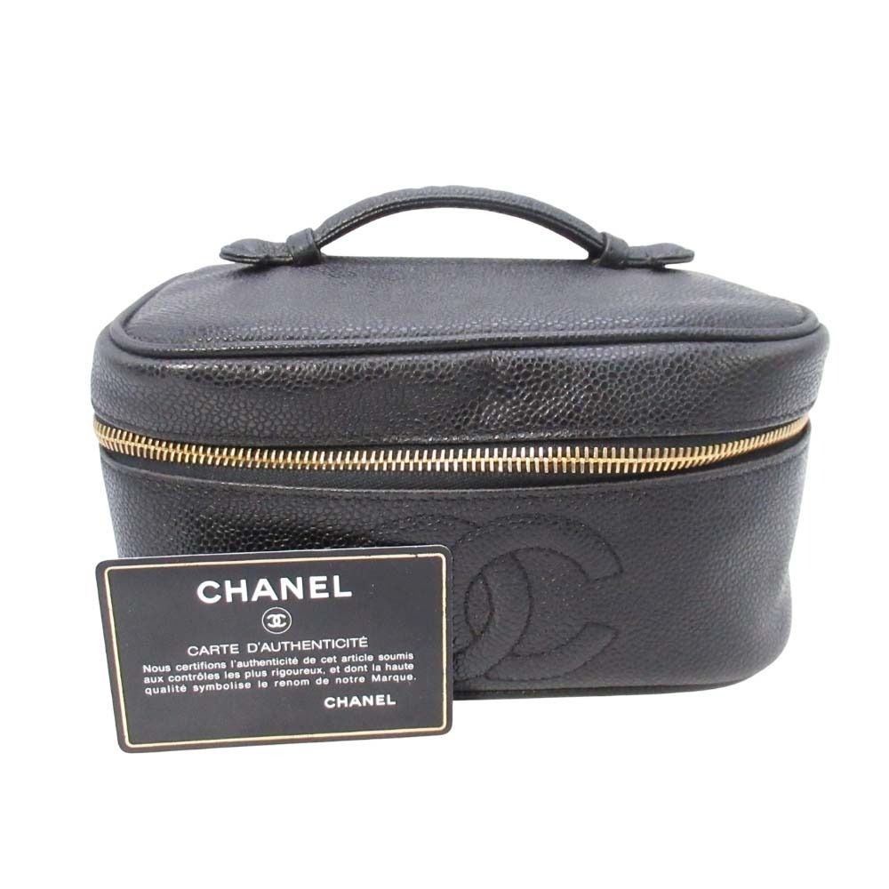 Chanel Vintage Caviar Leather Vanity CC Logo Stitch Side Pouch