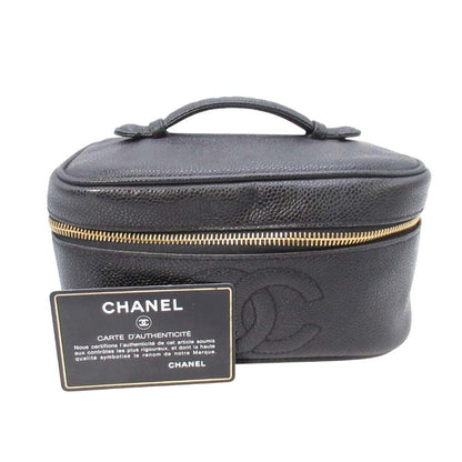 Chanel Vintage Caviar Leather Vanity CC Logo Stitch Side Pouch