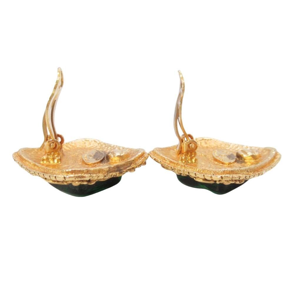Chanel Vintage Gripoix Earrings Costume Gold Green