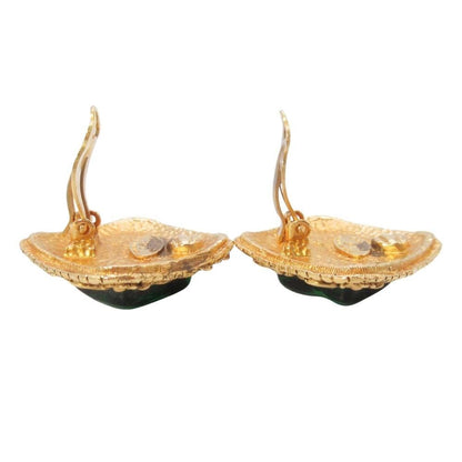Chanel Vintage Gripoix Earrings Costume Gold Green